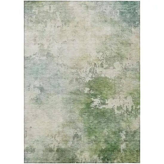 Artichoke Green And Ivory Abstract Washable Indoor Outdoor Area Rug Photo 2