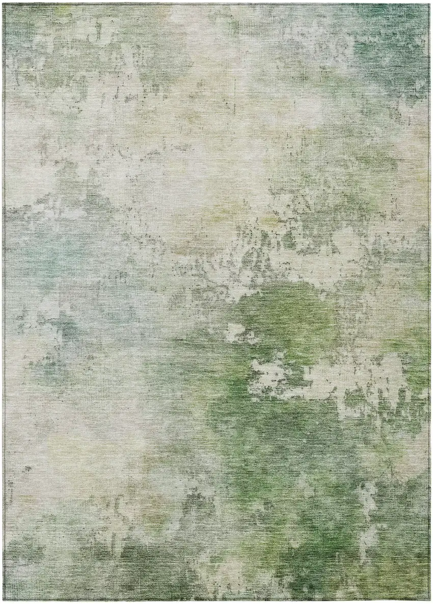 Artichoke Green And Ivory Abstract Washable Indoor Outdoor Area Rug Photo 2