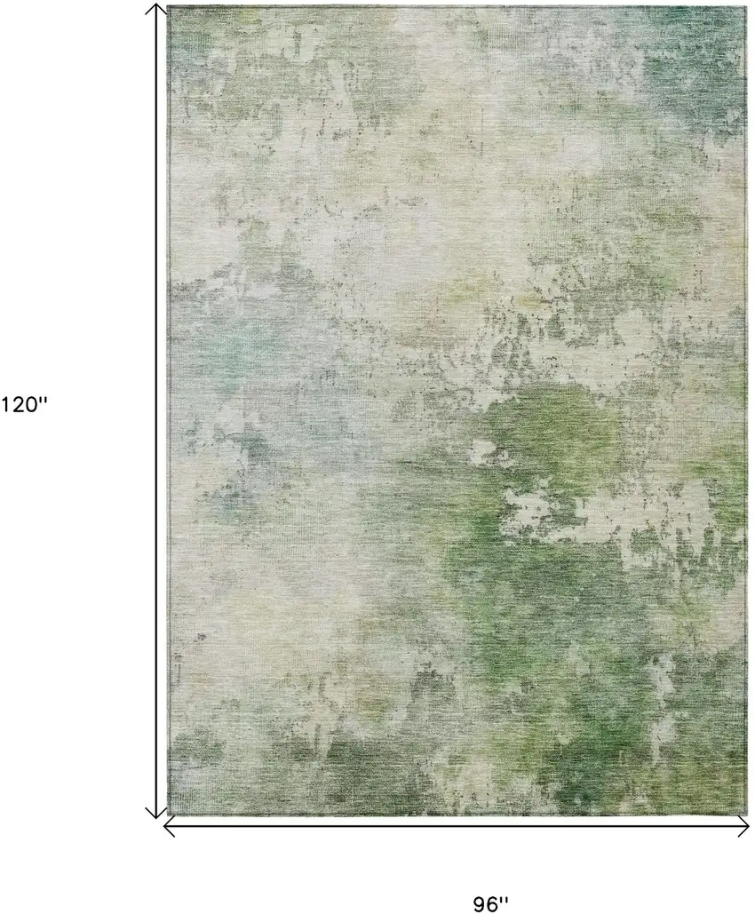 Artichoke Green And Ivory Abstract Washable Indoor Outdoor Area Rug Photo 3