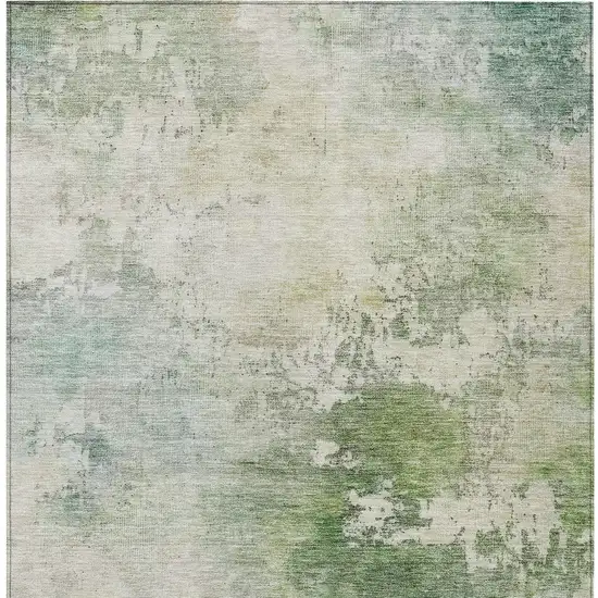 Artichoke Green And Ivory Abstract Washable Indoor Outdoor Area Rug Photo 7