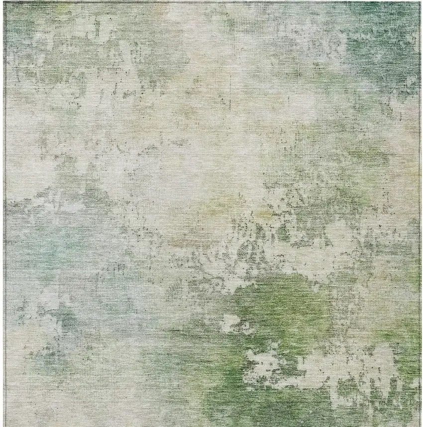 Artichoke Green And Ivory Abstract Washable Indoor Outdoor Area Rug Photo 6