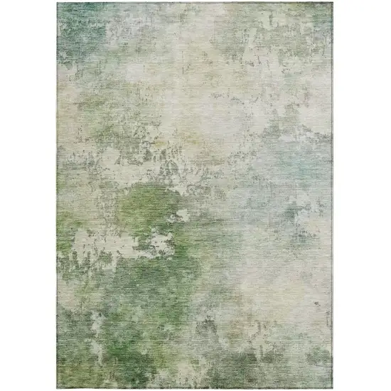 Artichoke Green And Ivory Abstract Washable Indoor Outdoor Area Rug Photo 7