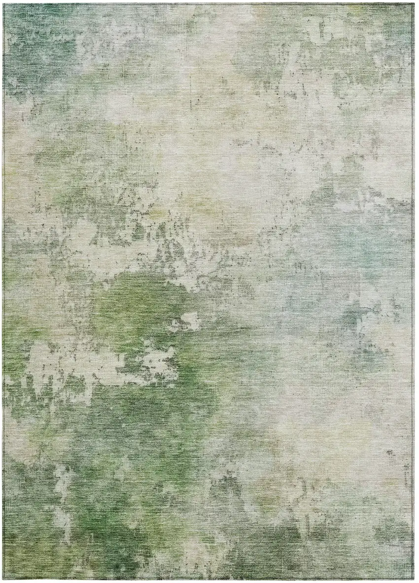 Artichoke Green And Ivory Abstract Washable Indoor Outdoor Area Rug Photo 7