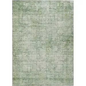 Photo of Artichoke Green And Ivory Abstract Washable Indoor Outdoor Area Rug