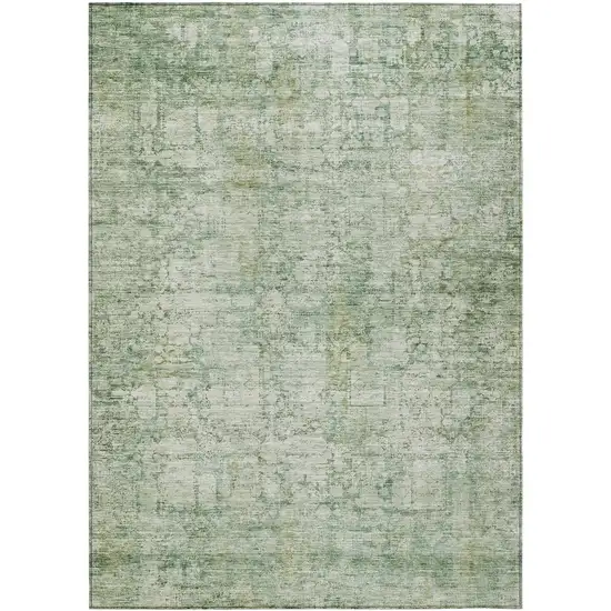 Artichoke Green And Ivory Abstract Washable Indoor Outdoor Area Rug Photo 1