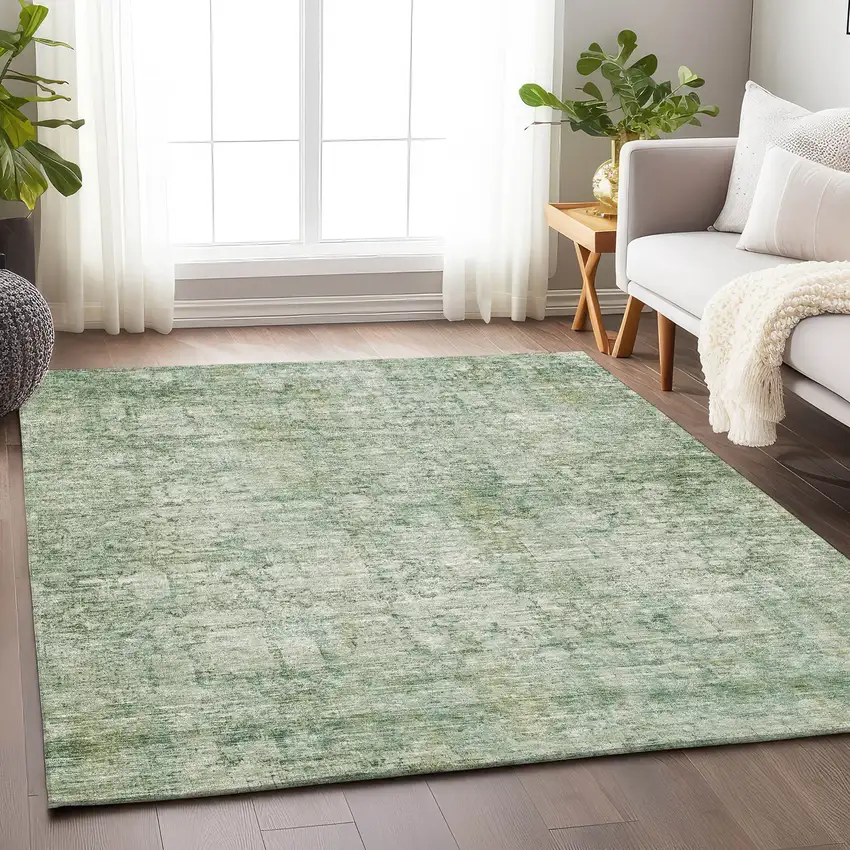 Artichoke Green And Ivory Abstract Washable Indoor Outdoor Area Rug Photo 6