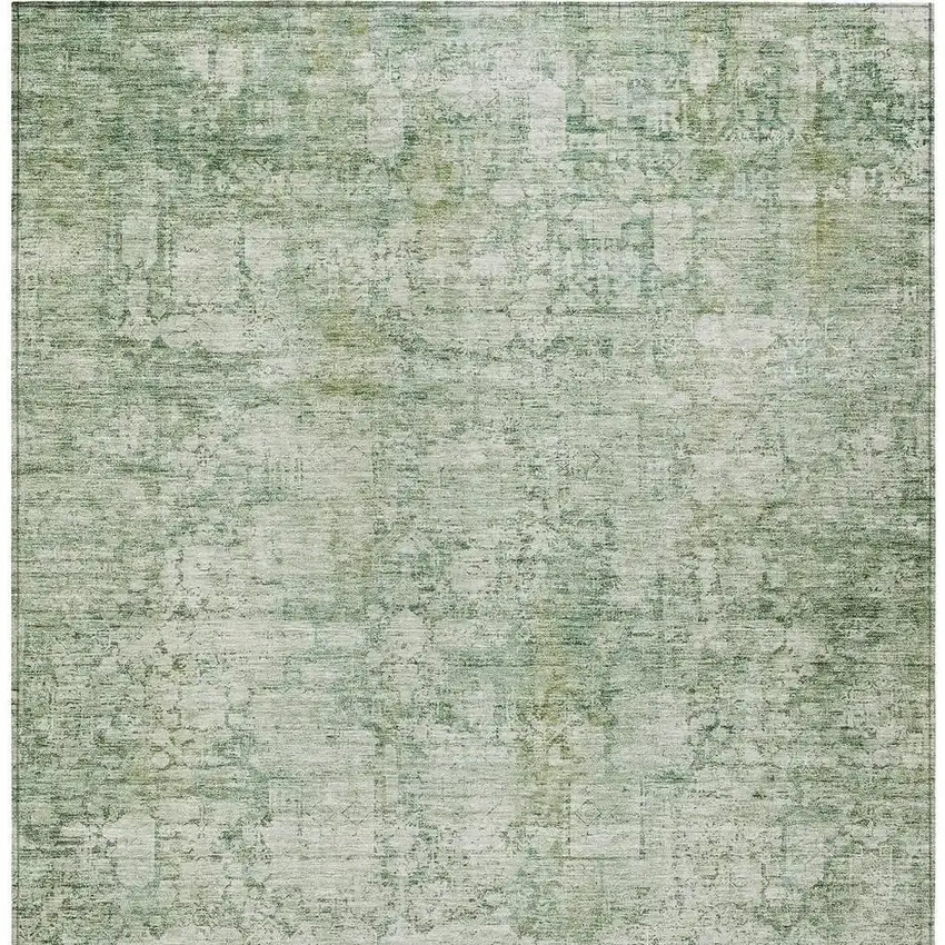 Artichoke Green And Ivory Abstract Washable Indoor Outdoor Area Rug Photo 3