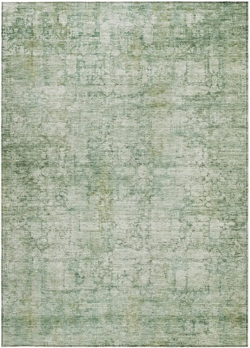 Artichoke Green And Ivory Abstract Washable Indoor Outdoor Area Rug Photo 3
