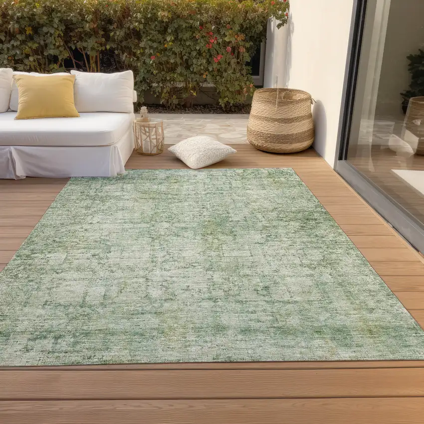 Artichoke Green And Ivory Abstract Washable Indoor Outdoor Area Rug Photo 8