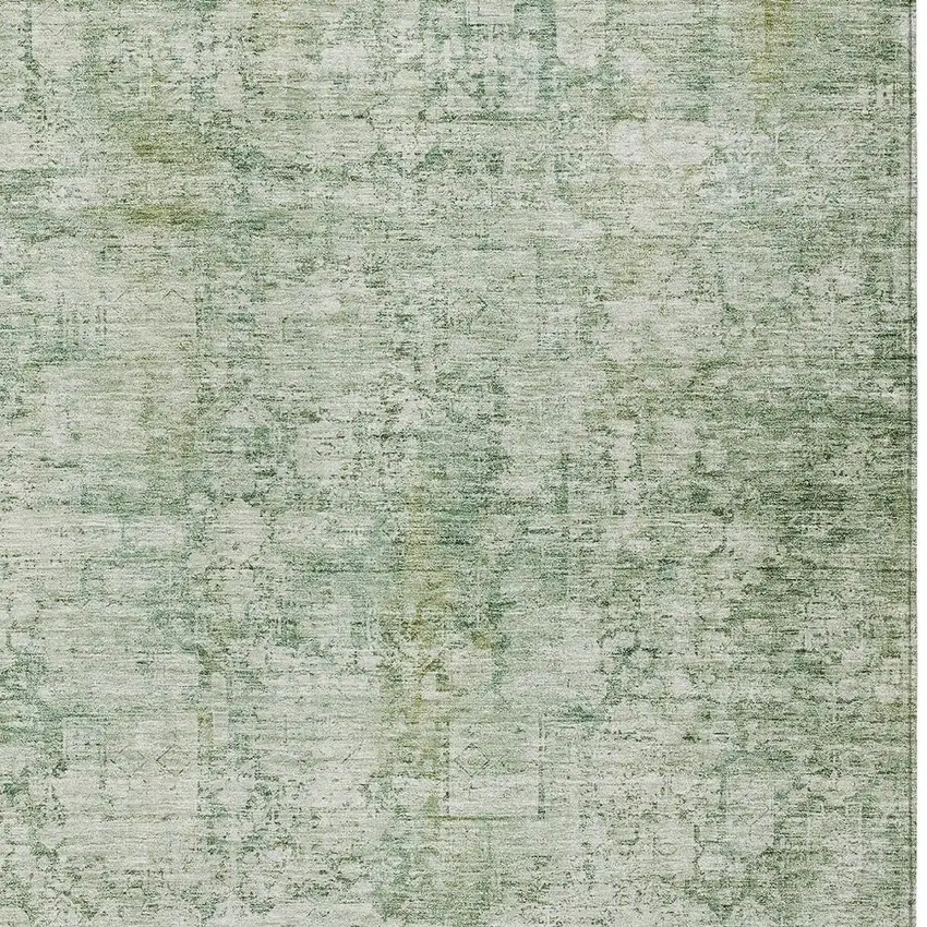 Artichoke Green And Ivory Abstract Washable Indoor Outdoor Area Rug Photo 9