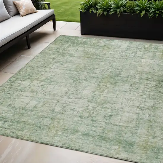 Artichoke Green And Ivory Abstract Washable Indoor Outdoor Area Rug Photo 2