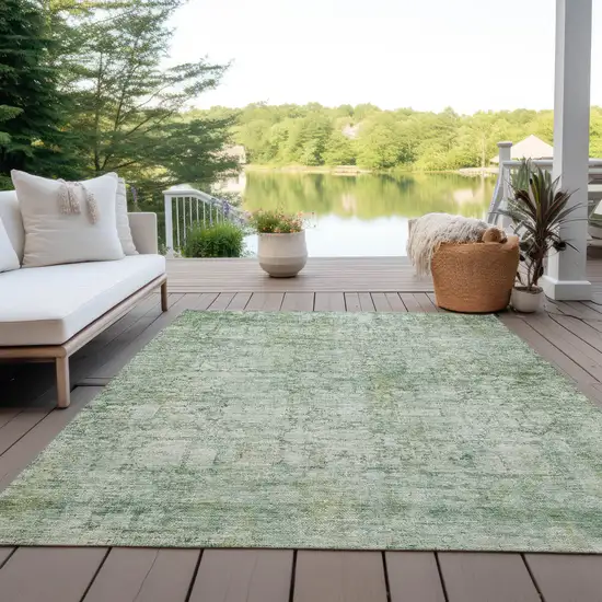 Artichoke Green And Ivory Abstract Washable Indoor Outdoor Area Rug Photo 5