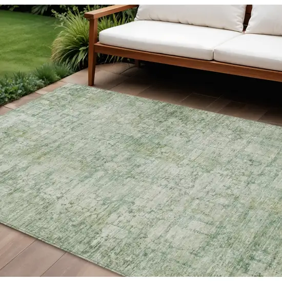 Artichoke Green And Ivory Abstract Washable Indoor Outdoor Area Rug Photo 2
