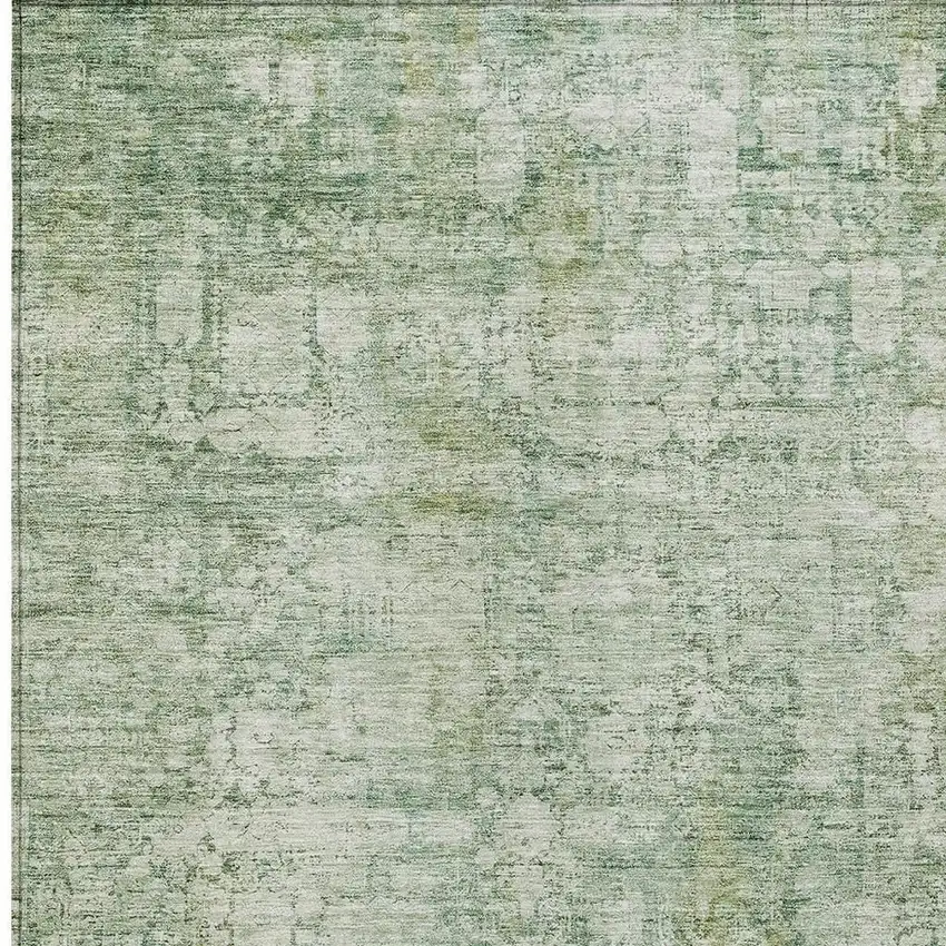 Artichoke Green And Ivory Abstract Washable Indoor Outdoor Area Rug Photo 4