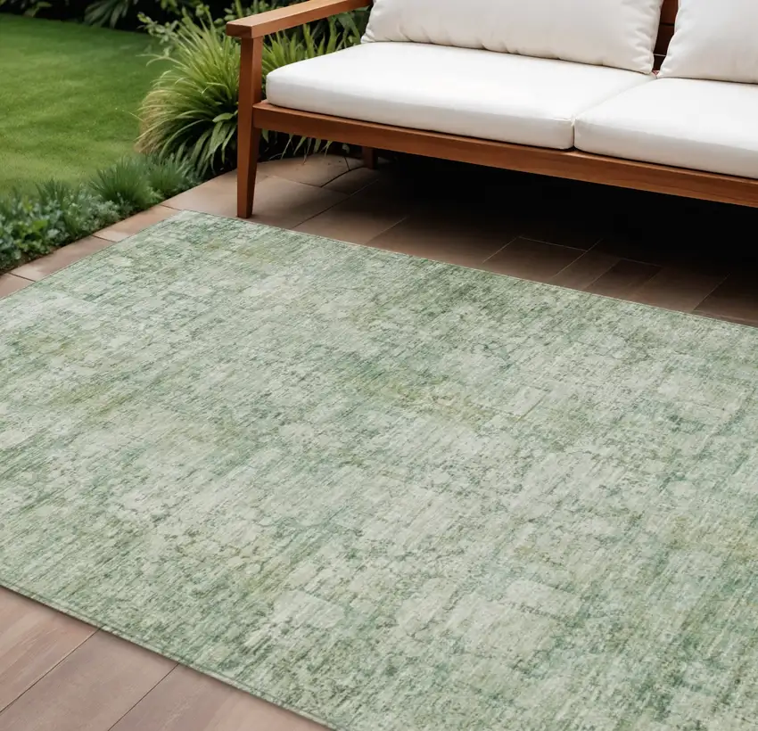 Artichoke Green And Ivory Abstract Washable Indoor Outdoor Area Rug Photo 2