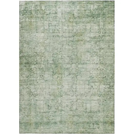 Artichoke Green And Ivory Abstract Washable Indoor Outdoor Area Rug Photo 3