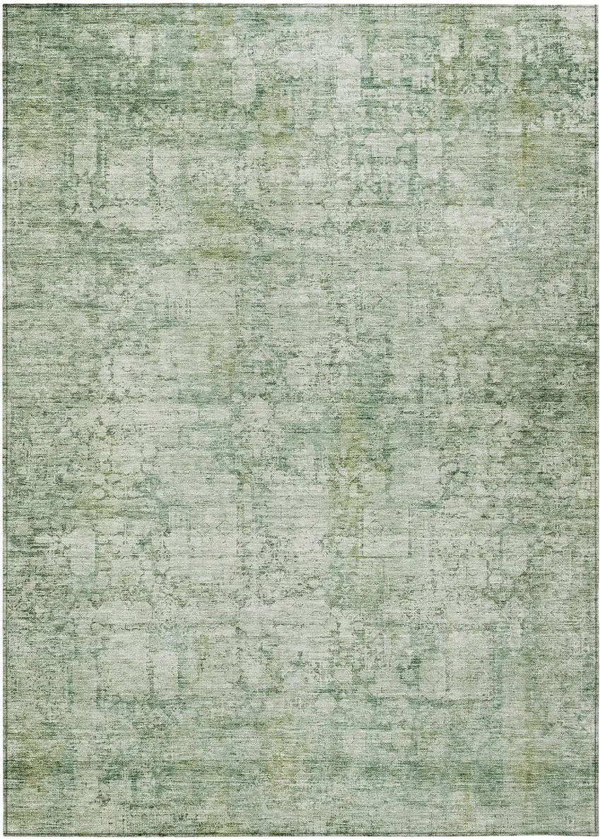 Artichoke Green And Ivory Abstract Washable Indoor Outdoor Area Rug Photo 1