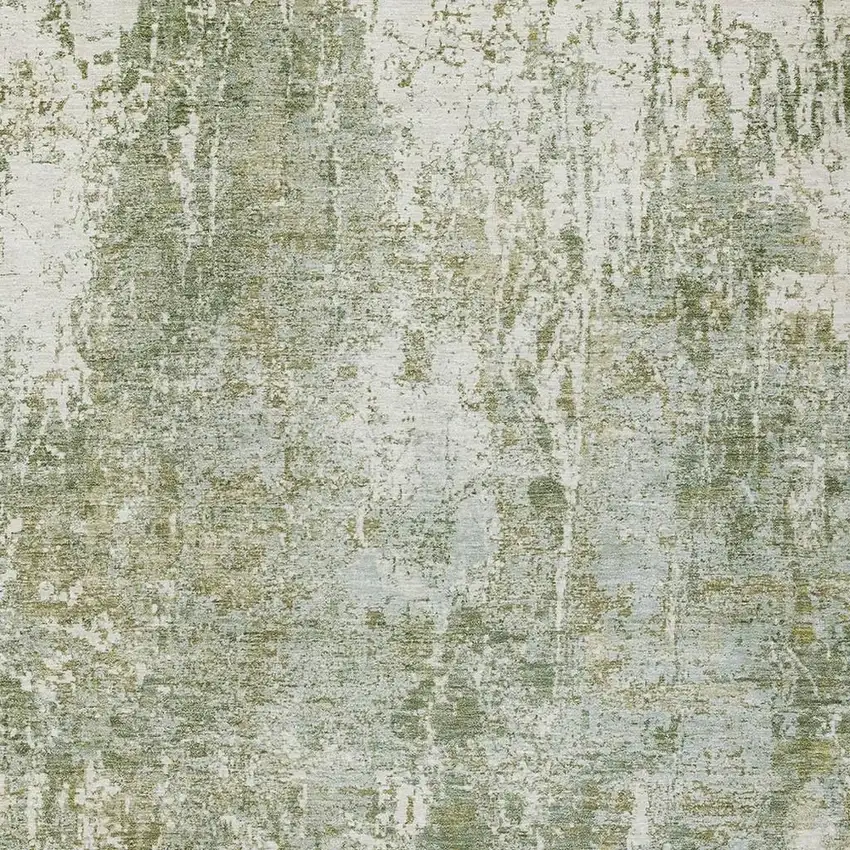 Artichoke Green And Ivory Abstract Washable Indoor Outdoor Area Rug Photo 3
