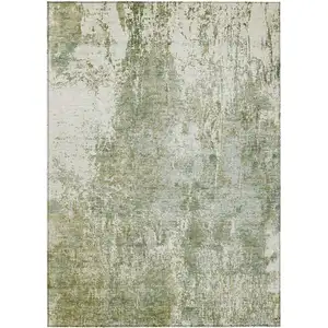 Photo of Artichoke Green And Ivory Abstract Washable Indoor Outdoor Area Rug