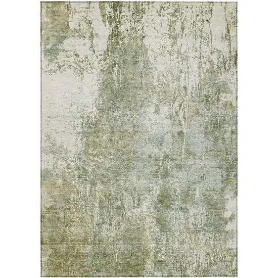 Artichoke Green And Ivory Abstract Washable Indoor Outdoor Area Rug Photo 1