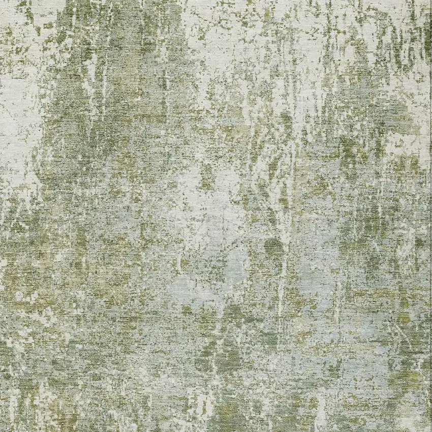 Artichoke Green And Ivory Abstract Washable Indoor Outdoor Area Rug Photo 7