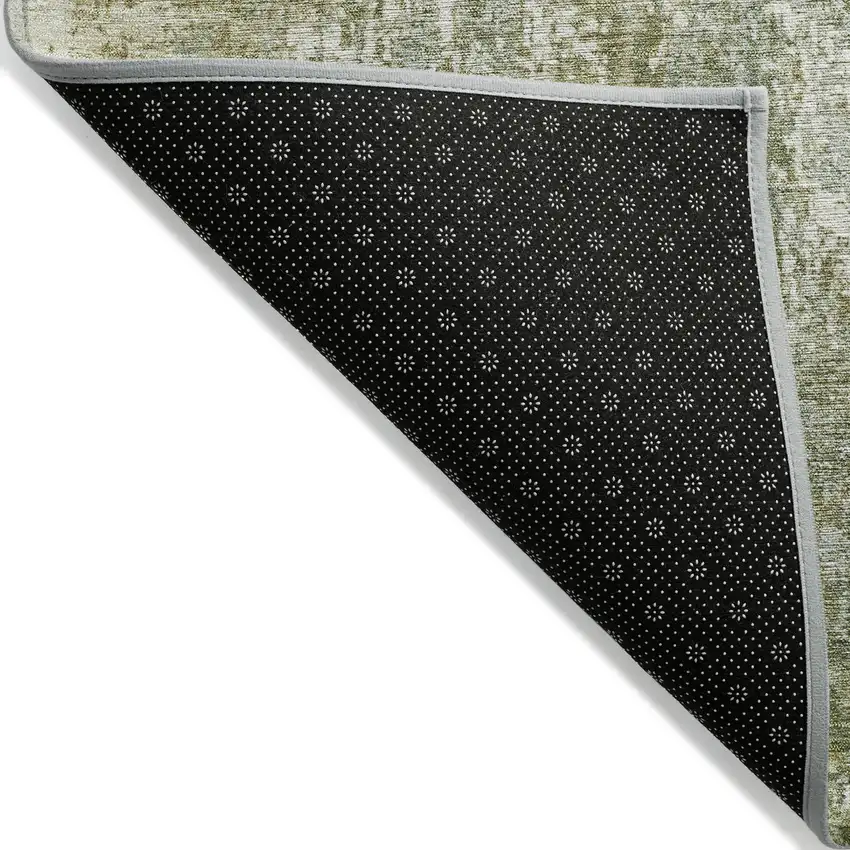 Artichoke Green And Ivory Abstract Washable Indoor Outdoor Area Rug Photo 8