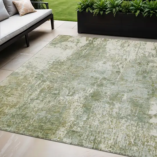 Artichoke Green And Ivory Abstract Washable Indoor Outdoor Area Rug Photo 2