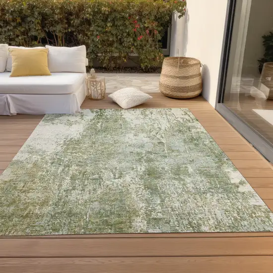 Artichoke Green And Ivory Abstract Washable Indoor Outdoor Area Rug Photo 6