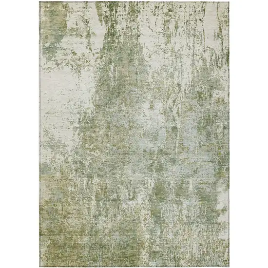 Artichoke Green And Ivory Abstract Washable Indoor Outdoor Area Rug Photo 3