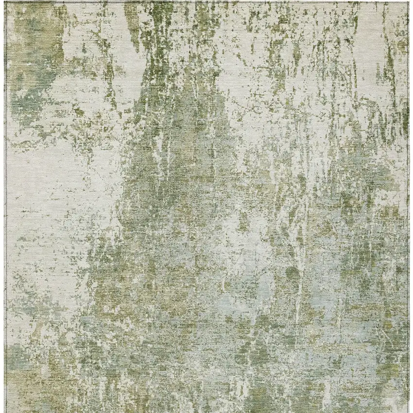 Artichoke Green And Ivory Abstract Washable Indoor Outdoor Area Rug Photo 6