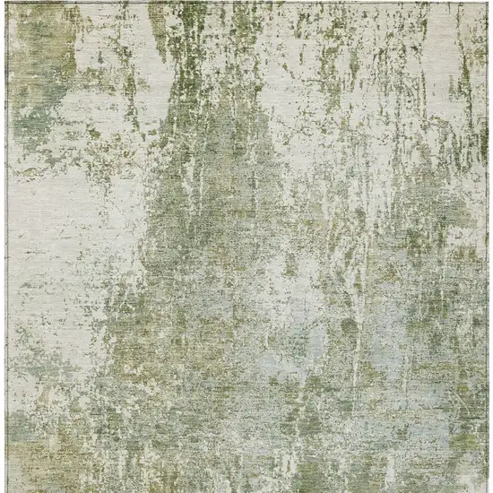 Artichoke Green And Ivory Abstract Washable Indoor Outdoor Area Rug Photo 6