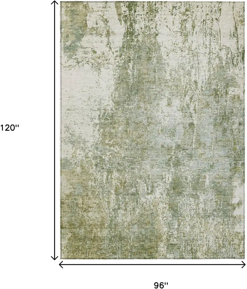 Artichoke Green And Ivory Abstract Washable Indoor Outdoor Area Rug Photo 9