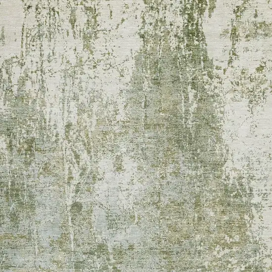 Artichoke Green And Ivory Abstract Washable Indoor Outdoor Area Rug Photo 3