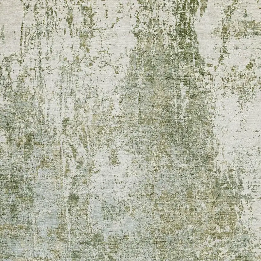 Artichoke Green And Ivory Abstract Washable Indoor Outdoor Area Rug Photo 3