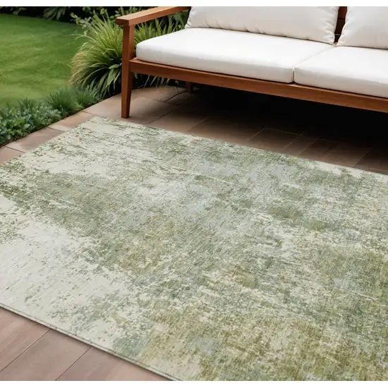 Artichoke Green And Ivory Abstract Washable Indoor Outdoor Area Rug Photo 2