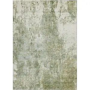 Photo of Artichoke Green And Ivory Abstract Washable Indoor Outdoor Area Rug