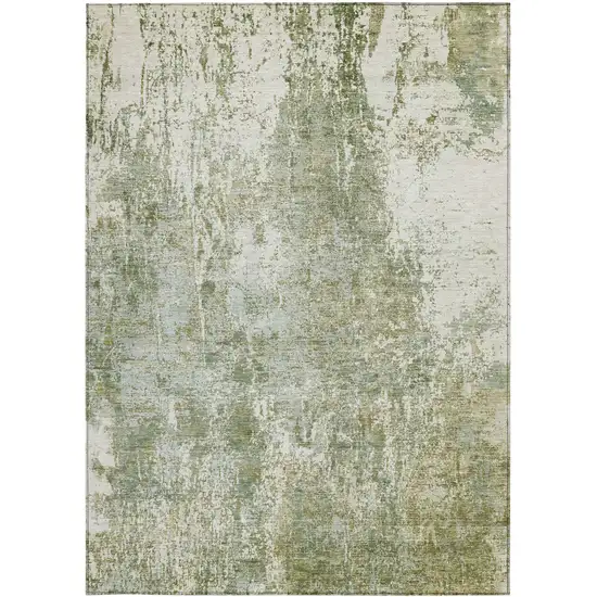 Artichoke Green And Ivory Abstract Washable Indoor Outdoor Area Rug Photo 1