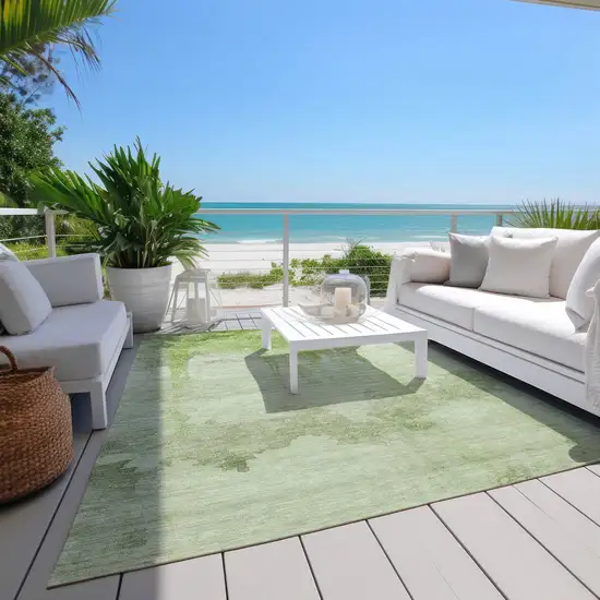 Artichoke Green And Ivory Abstract Washable Indoor Outdoor Area Rug Photo 9