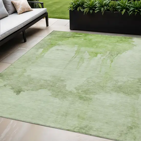 Artichoke Green And Ivory Abstract Washable Indoor Outdoor Area Rug Photo 2