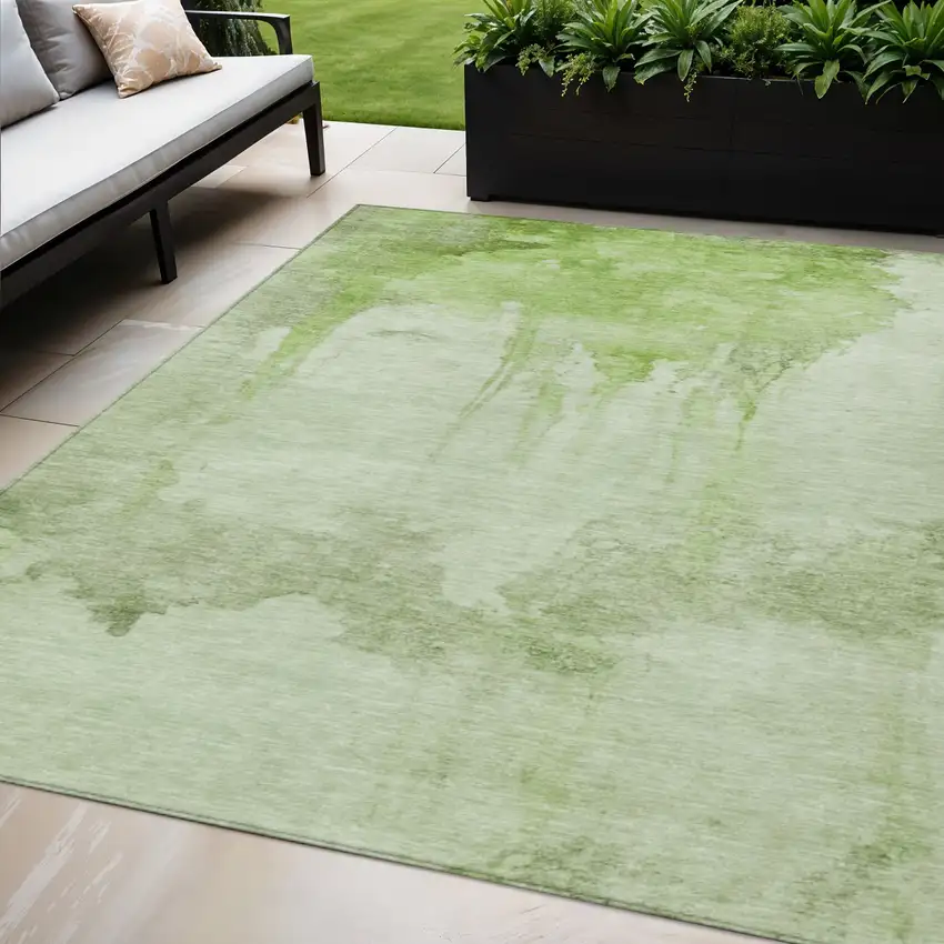 Artichoke Green And Ivory Abstract Washable Indoor Outdoor Area Rug Photo 2