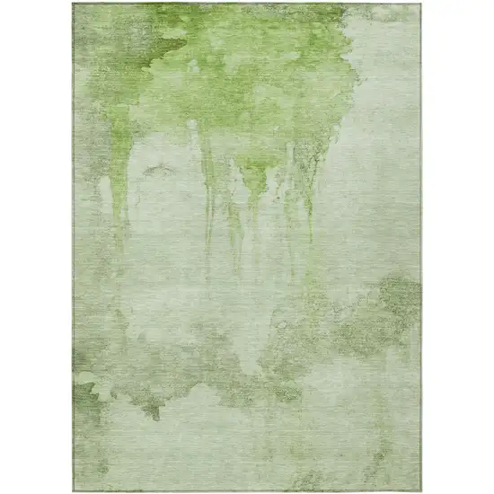 Artichoke Green And Ivory Abstract Washable Indoor Outdoor Area Rug Photo 1