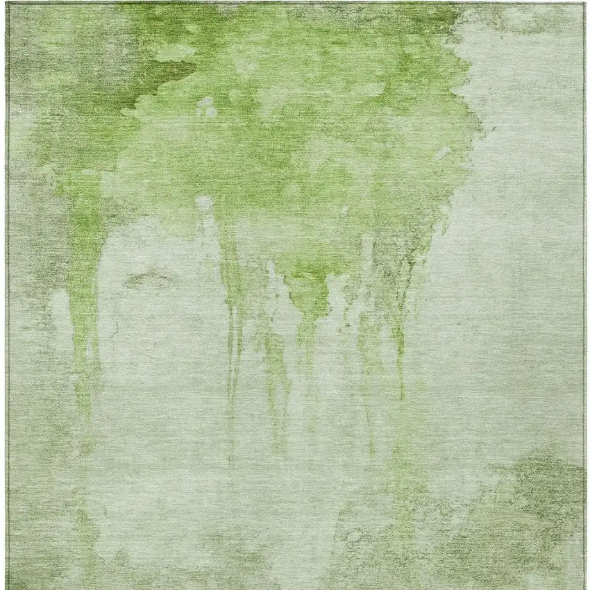 Artichoke Green And Ivory Abstract Washable Indoor Outdoor Area Rug Photo 4