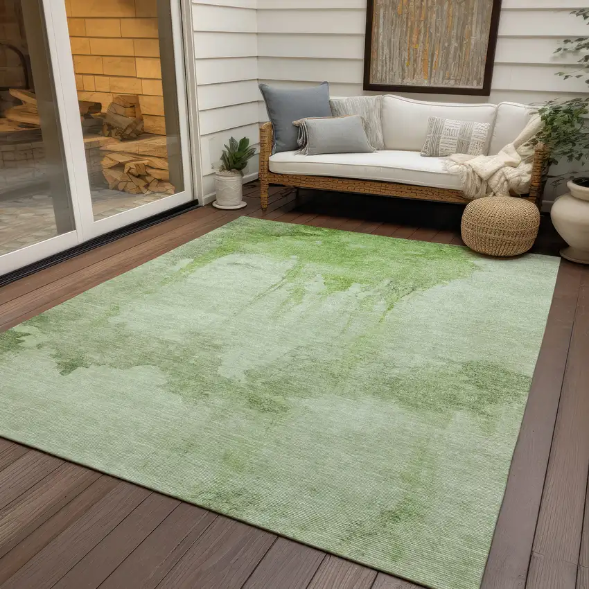 Artichoke Green And Ivory Abstract Washable Indoor Outdoor Area Rug Photo 6