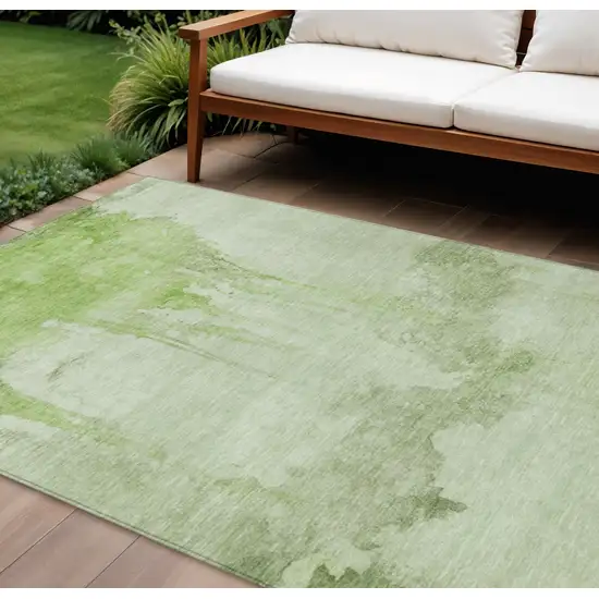 Artichoke Green And Ivory Abstract Washable Indoor Outdoor Area Rug Photo 2