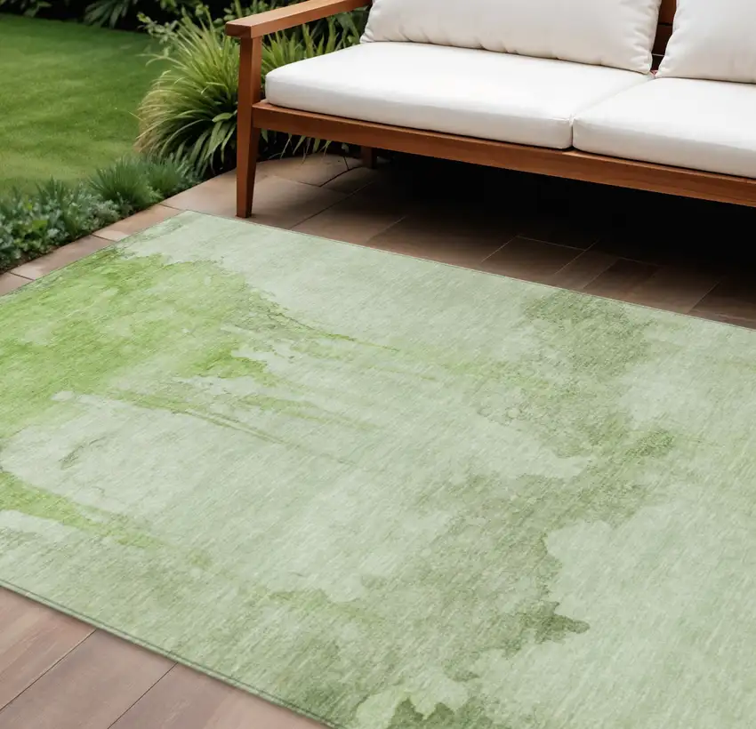 Artichoke Green And Ivory Abstract Washable Indoor Outdoor Area Rug Photo 2