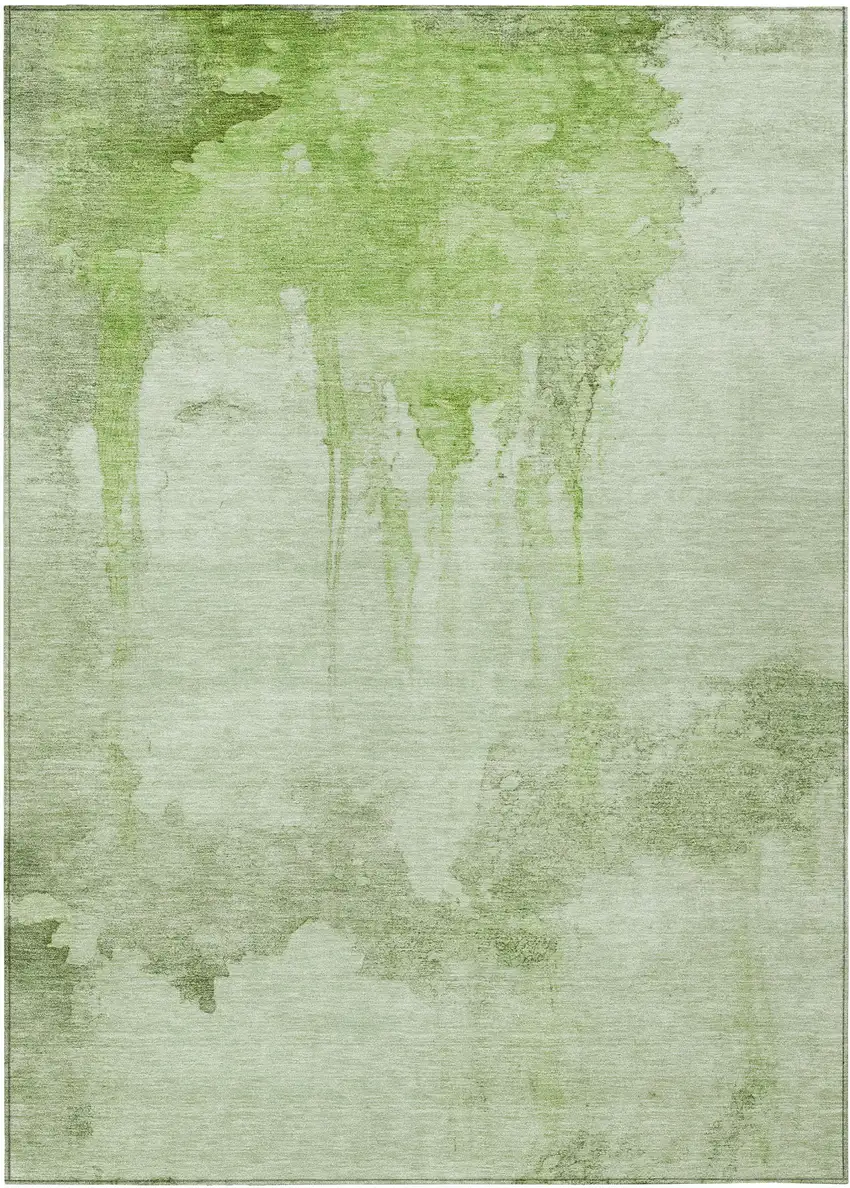 Artichoke Green And Ivory Abstract Washable Indoor Outdoor Area Rug Photo 1