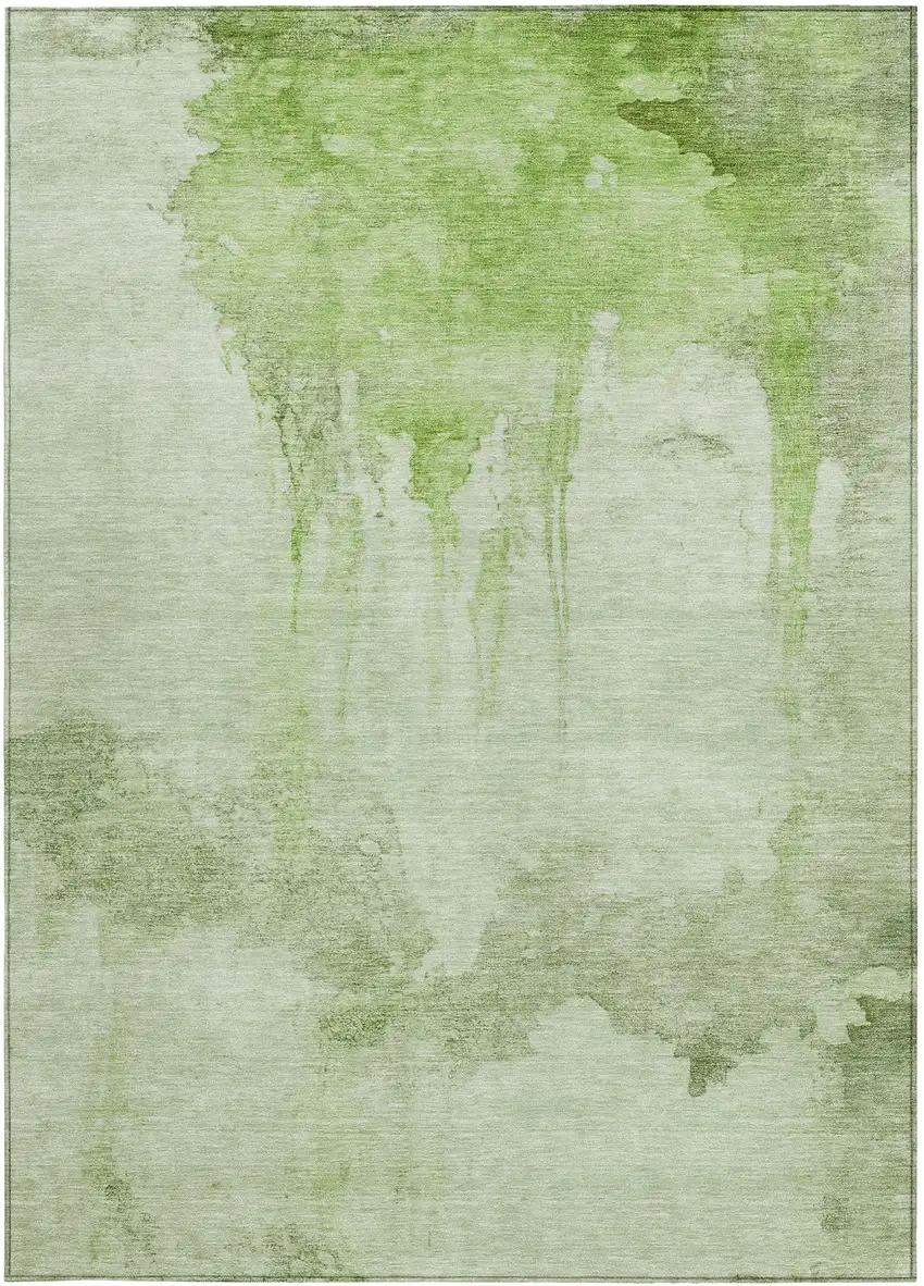 Artichoke Green And Ivory Abstract Washable Indoor Outdoor Area Rug Photo 4