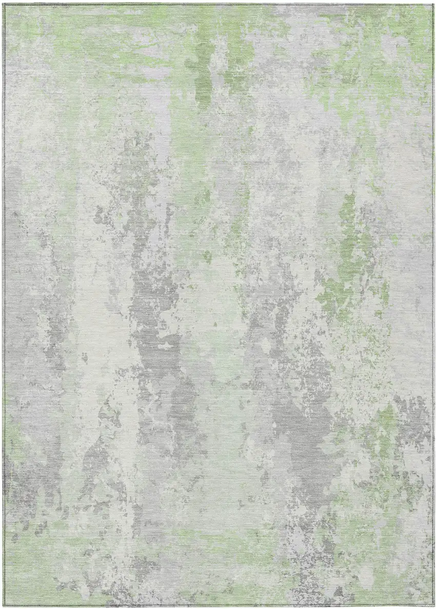 Artichoke Green And Ivory Abstract Washable Indoor Outdoor Area Rug Photo 1