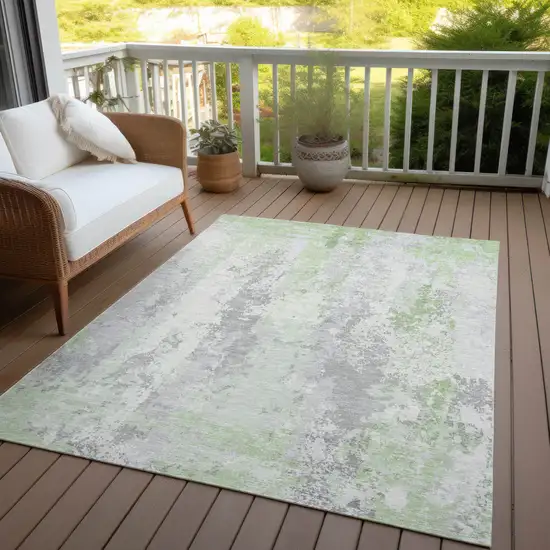 Artichoke Green And Ivory Abstract Washable Indoor Outdoor Area Rug Photo 5