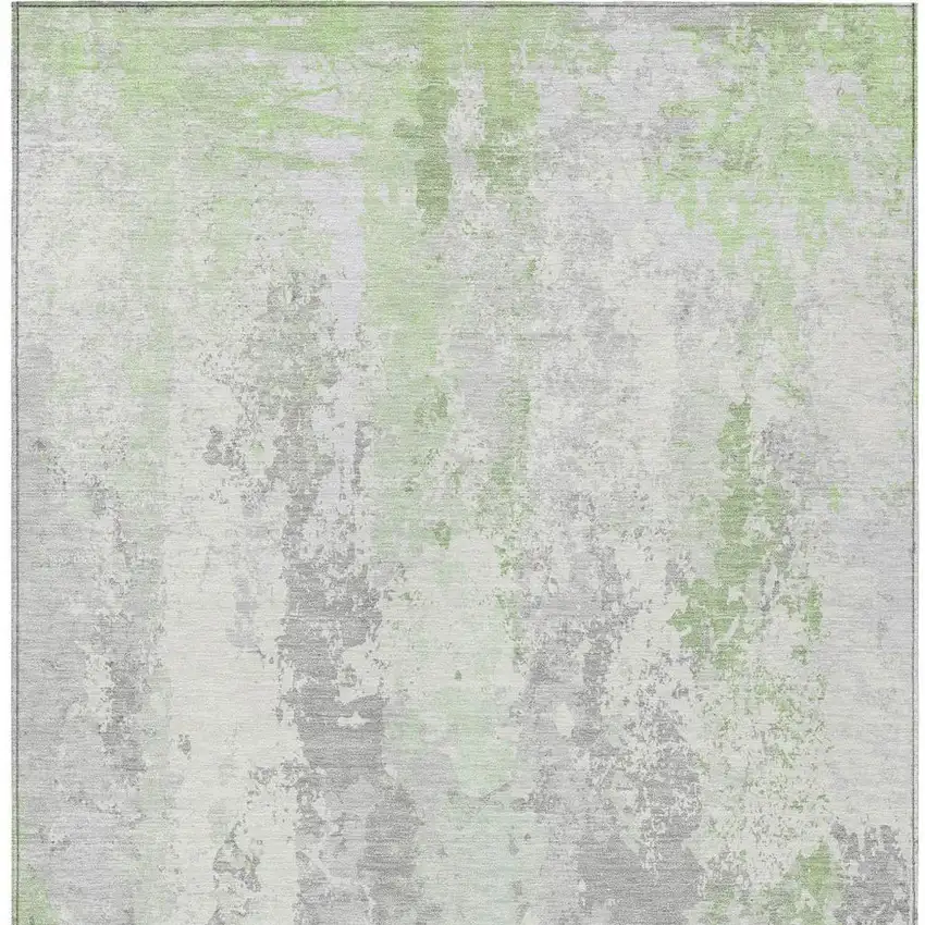 Artichoke Green And Ivory Abstract Washable Indoor Outdoor Area Rug Photo 4